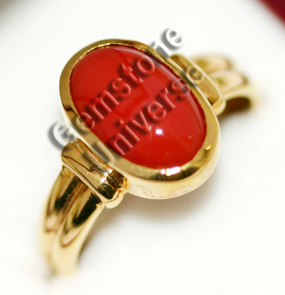 Mind blowing Japanese Red Coral of 4.97 carats set in 22KDM hallmarked Yellow Gold ring.gemstoneuniverse.com