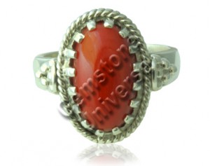 Natural Red Coral of 6.10 carats set in Antique Tibetan Style Silver ring!Gemstoneuniverse.com