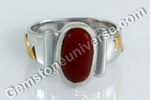 Sacred Herbal Ash Ring for Mars Red Coral Set with the Khadira Herb