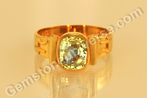 Yellow Sapphire Bhasma Ring with Ashwath Herb in the Tubes from Gemstoneuniverse