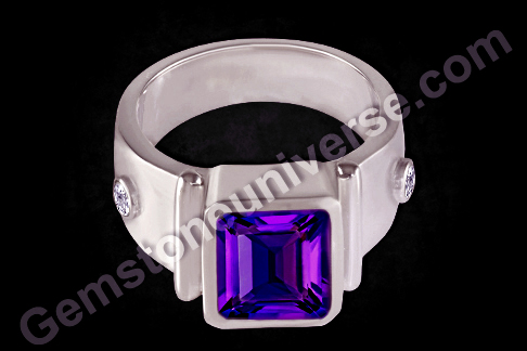 Natural Untreated Amethyst and white sapphire ring