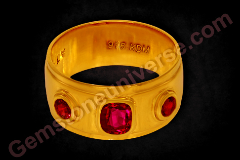 Classical Men's Wedding Band with Natural Ruby of 1.03 Carats and 3mm calibrated round unheated rubies