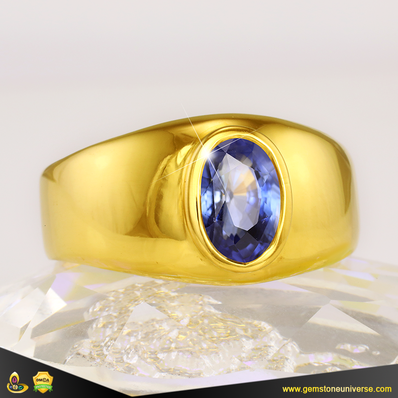 Three Stone Sapphire And Diamond Ring In Yellow Gold